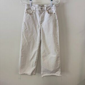 Paige White Denim Wide Leg Crop Raw Hem Jeans